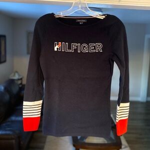 Tommy Hilfiger Black Sweater with Red and White Accents